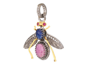 Pave Diamond Bee Fly Pendant w/ Ruby and Sapphire, (DPL-2488)