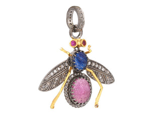 Pave Diamond Bee Fly Pendant w/ Ruby and Sapphire, (DPL-2488)