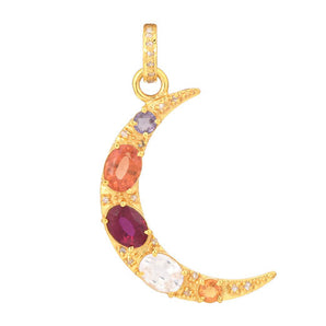 Pave Diamond & Multi Sapphire Crescent Moon Pendant, (DPL-2490)