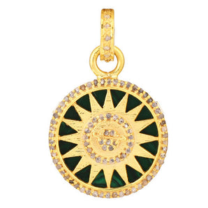 Pave Diamond & Malachite Sun Pendant w/ Saturn center, (DPS-189)