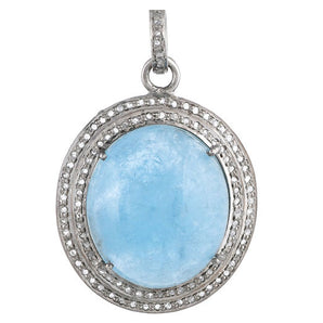 Pave Diamond Aquamarine Oval Pendant, (DGM-8022)