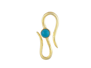 Sterling Silver Gold Vermeil S Hook Clasp w/ Turquoise, 19x9mm, (SS-1059)