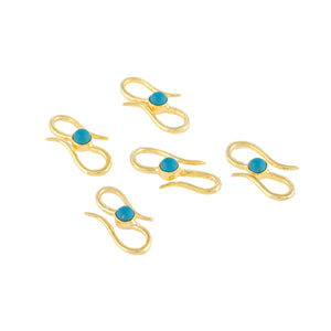 Sterling Silver Gold Vermeil S Hook Clasp w/ Turquoise, 19x9mm, (SS-1059)
