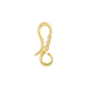 Sterling Silver Gold Vermeil Hook Clasp w/ White Sapphire, 17x6mm, (SS-1058)