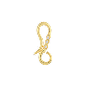 Sterling Silver Gold Vermeil Hook Clasp w/ White Sapphire, 17x6mm, (SS-1058)