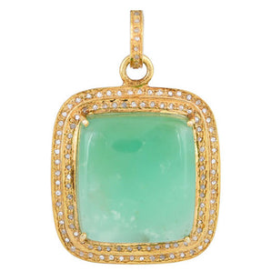 Pave Diamond Chrysophase Square Pendant, (DGM-8021)