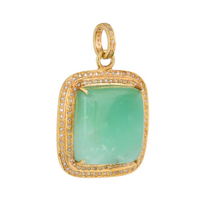 Pave Diamond Chrysophase Square Pendant, (DGM-8021)