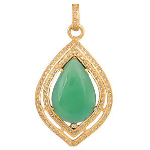 Pave Diamond Chrysophase Moroccan Drop Pendant, (DGM-8023)