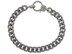 Cuban Curb Link Chain Bracelet w/ Pave Diamond Lobster Clasp, (DBG-78)