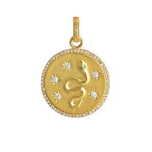 Pave Diamond Large Snake on Disc Medallion, (DPL-2518)