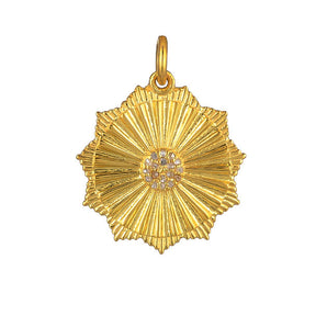 Pave Diamond  Fluted Sun Medallion Pendant, (DPM-1238)