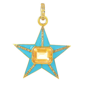 Pave Diamond  & Citrine Star Enamel Pendant (DPL-2532)