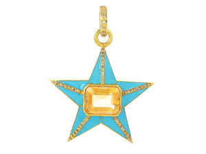 Pave Diamond  & Citrine Star Enamel Pendant (DPL-2532)