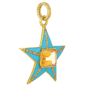 Pave Diamond  & Citrine Star Enamel Pendant (DPL-2532)