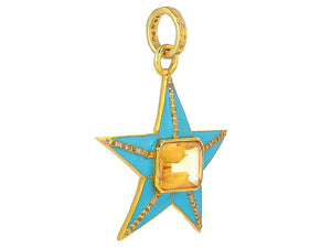 Pave Diamond  & Citrine Star Enamel Pendant (DPL-2532)