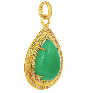 Pave Diamond & Chrysoprase Drop Pendant (DPL-2534)