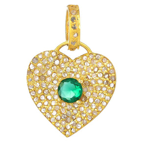 Pave Diamond & Emerald Heart Pendant (DPS-202)