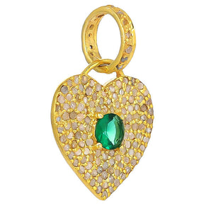 Pave Diamond & Emerald Heart Pendant (DPS-202)