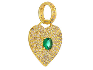 Pave Diamond & Emerald Heart Pendant (DPS-202)