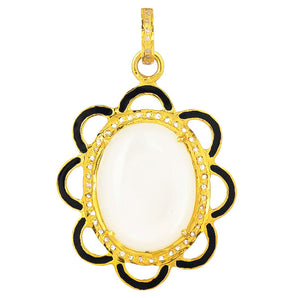 Pave Diamond & Moonstone Enamel Pendant (DPL-2531)