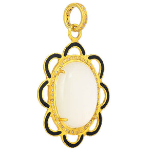 Pave Diamond & Moonstone Enamel Pendant (DPL-2531)