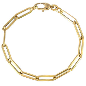 14K Solid Italian Gold Paper Clip Chain Bracelet, Solid Gold Links, Solid Italian Gold Bracelet (14K-4.5x15-B)(2)