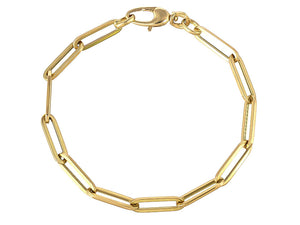 14K Solid Italian Gold Paper Clip Chain Bracelet, Solid Gold Links, Solid Italian Gold Bracelet (14K-4.5x15-B)(2)