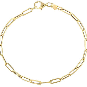 14K Solid Italian Gold Paper Clip Chain Bracelet, Solid Gold Links, Solid Italian Gold Bracelet (14K-3x9B)(1)