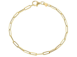 14K Solid Italian Gold Paper Clip Chain Bracelet, Solid Gold Links, Solid Italian Gold Bracelet (14K-3x9B)(1)