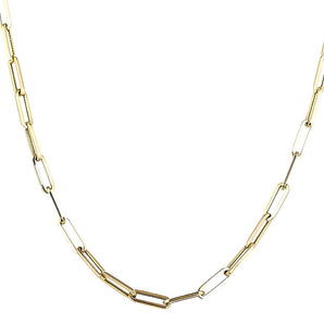 14K Solid Yellow Gold Paper Clip Finish Necklace w/clasp, 3.8x12 mm 14k-3.8x12(7)