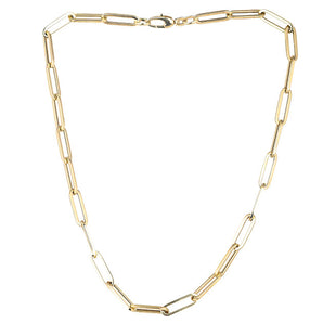 14K Solid Yellow Gold Paper Clip Finish Necklace w/clasp, 5x16.5 mm, 14k-5x16.5(8)