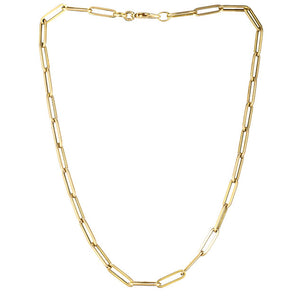 14K Solid Yellow Gold Paper Clip Finish Necklace w/clasp, 6x18.5 mm, 14k-6x18.5(9)