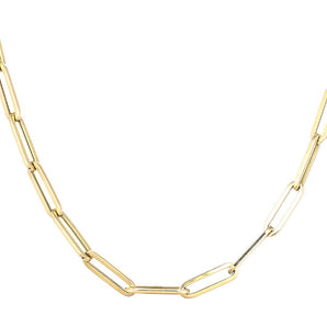 14K Solid Yellow Gold Paper Clip Finish Necklace w/clasp, 6x18.5 mm, 14k-6x18.5(9)