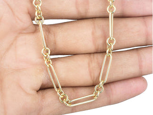14K Gold, High Quality Italian Gold, Alternating Links, paper Clip, Adjustable link, Statement Chain Necklace, (14k-4.8x17.5(10)