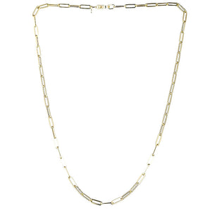 14K Solid Yellow Gold Paper Clip Finish Necklace w/clasp 3x9 mm (14k-3x9(6))