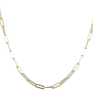 14K Solid Yellow Gold Paper Clip Finish Necklace w/clasp 3x9 mm (14k-3x9(6))