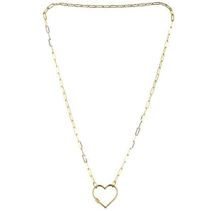 14K Solid Yellow Gold Paper Clip Finish Necklace w/ Heart Carabiner Clasp, 6x18.5 mm 14k-2.8x8(12)