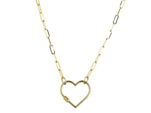 14K Solid Yellow Gold Paper Clip Finish Necklace w/ Heart Carabiner Clasp, 6x18.5 mm 14k-2.8x8(12)
