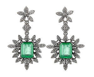 One of a Kind Emerald & Diamond statement Earrings, (DER-108)