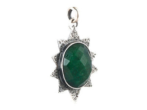 Sterling Silver Emerald Rose Cut Sun Pendant, (SP-5678)