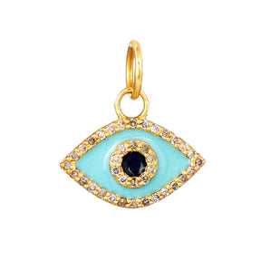 14k Solid Gold & Diamond Mini Evil Eye Charm, (14K-DCH-863)