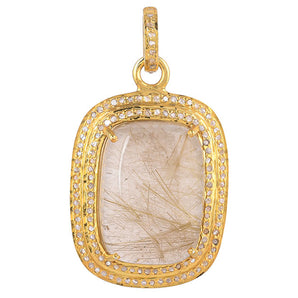 Pave Diamond & Golden Rutile Pendant, Handmade Rutile Pendant, (DPM-1274)