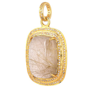 Pave Diamond & Golden Rutile Pendant, Handmade Rutile Pendant, (DPM-1274)