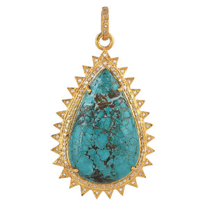 Pave Diamond & Turquoise Large Tear Drop Pendant, (DPL-2553)