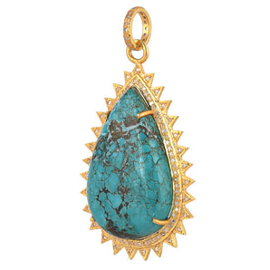 Pave Diamond & Turquoise Large Tear Drop Pendant, (DPL-2553)