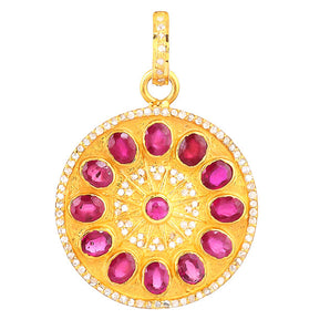 Pave Diamond & Ruby Circle Pendant, (DPM-1268)