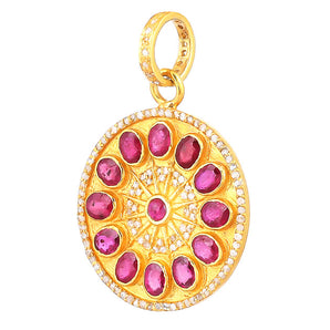 Pave Diamond & Ruby Circle Pendant, (DPM-1268)