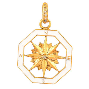 Pave Diamond "Be my North star" Compass Enamel Pendant, (DPM-1271)