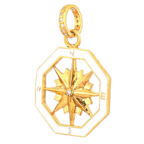 Pave Diamond "Be my North star" Compass Enamel Pendant, (DPM-1271)