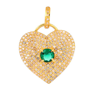 Pave Diamond & Emerald Love Heart Pendant, (DPM-1272)